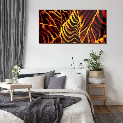 Tableau photo sur verre Feuilles dorées en feu