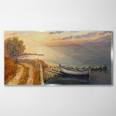 Tableau en verre Un port tranquille au soleil couchant