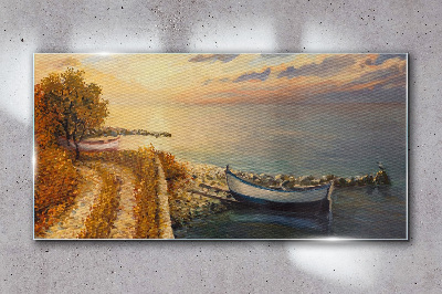 Tableau en verre Un port tranquille au soleil couchant
