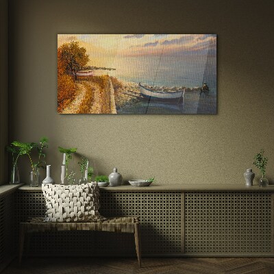 Tableau en verre Un port tranquille au soleil couchant