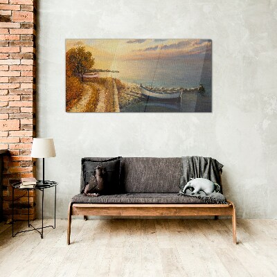 Tableau en verre Un port tranquille au soleil couchant