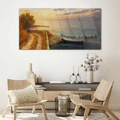 Tableau en verre Un port tranquille au soleil couchant