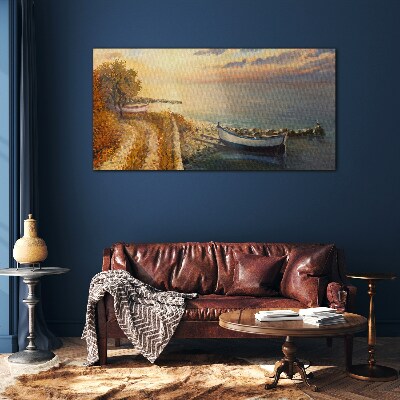 Tableau en verre Un port tranquille au soleil couchant