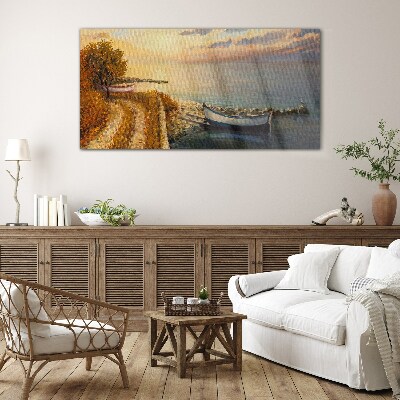 Tableau en verre Un port tranquille au soleil couchant