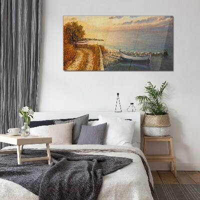 Tableau en verre Un port tranquille au soleil couchant