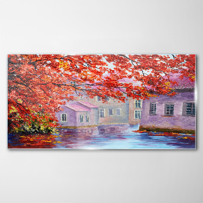 Tableau sur verre Reflets d'automne sur l'eau