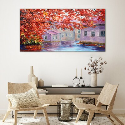 Tableau sur verre Reflets d'automne sur l'eau