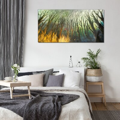 Tableau imprimé sur verre Forêt en flammes
