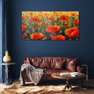 Tableau verre imprimé Une prairie fleurie aux tons orange