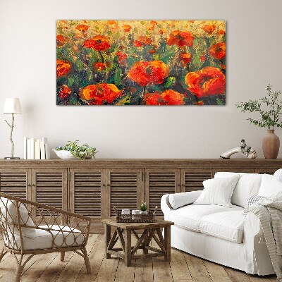 Tableau verre imprimé Une prairie fleurie aux tons orange