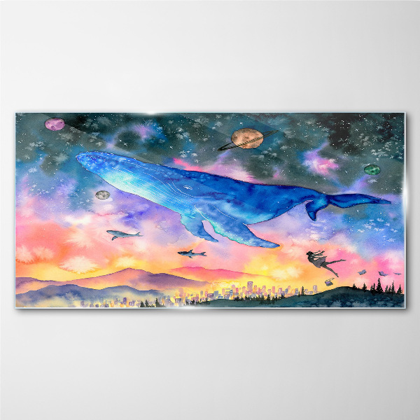 Tableau photo sur verre Le voyage spatial de la baleine