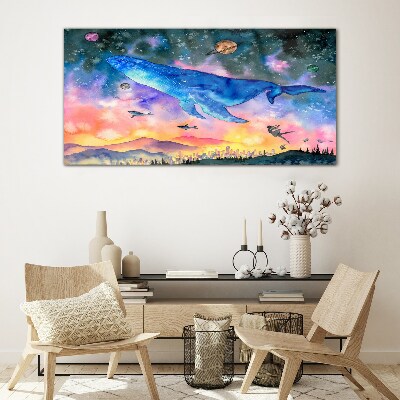 Tableau photo sur verre Le voyage spatial de la baleine