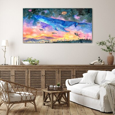 Tableau photo sur verre Le voyage spatial de la baleine