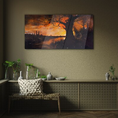 Tableau en verre L'heure dorée au bord du lac