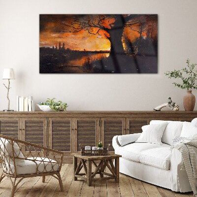 Tableau en verre L'heure dorée au bord du lac