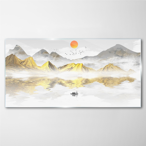 Tableau sur verre Montagnes dorées dans la lumière du matin