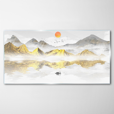 Tableau sur verre Montagnes dorées dans la lumière du matin