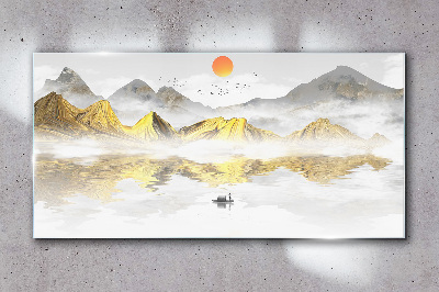 Tableau sur verre Montagnes dorées dans la lumière du matin