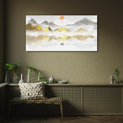 Tableau sur verre Montagnes dorées dans la lumière du matin