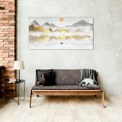 Tableau sur verre Montagnes dorées dans la lumière du matin