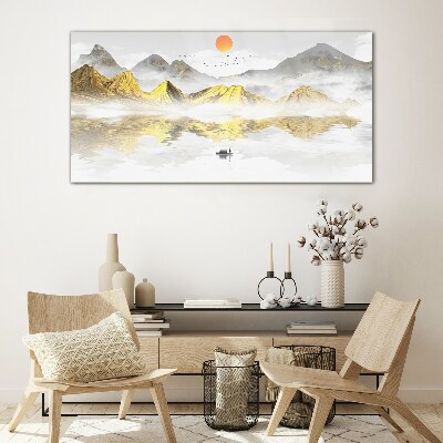 Tableau sur verre Montagnes dorées dans la lumière du matin
