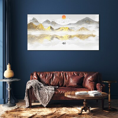 Tableau sur verre Montagnes dorées dans la lumière du matin