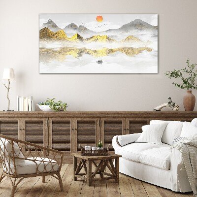 Tableau sur verre Montagnes dorées dans la lumière du matin