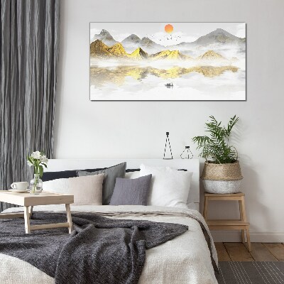 Tableau sur verre Montagnes dorées dans la lumière du matin