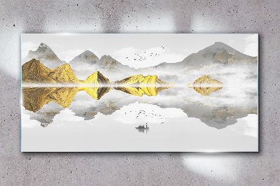 Tableau imprimé sur verre Montagnes dorées dans un reflet mystique