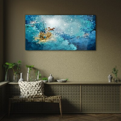 Tableau sur verre Un oiseau en cage contre le ciel