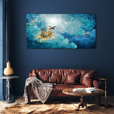 Tableau sur verre Un oiseau en cage contre le ciel