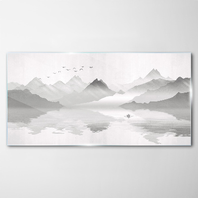Tableau imprimé sur verre Un paysage de montagne tranquille en monochrome