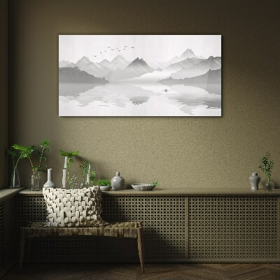 Tableau imprimé sur verre Un paysage de montagne tranquille en monochrome