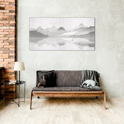 Tableau imprimé sur verre Un paysage de montagne tranquille en monochrome