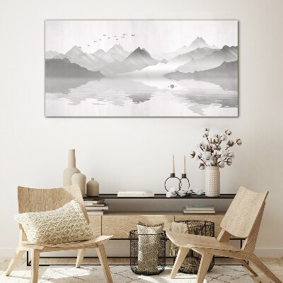 Tableau imprimé sur verre Un paysage de montagne tranquille en monochrome