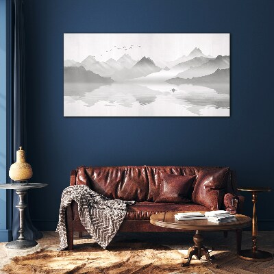 Tableau imprimé sur verre Un paysage de montagne tranquille en monochrome