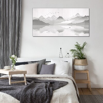 Tableau imprimé sur verre Un paysage de montagne tranquille en monochrome