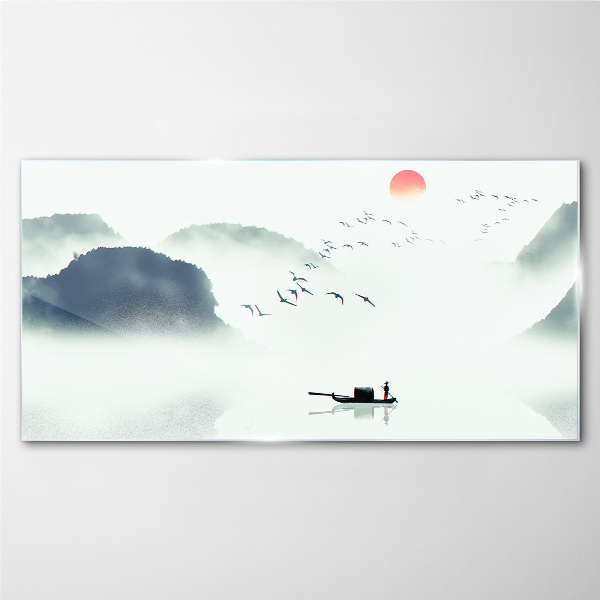 Tableau verre imprimé Une matinée tranquille au bord du lac