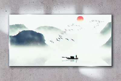Tableau verre imprimé Une matinée tranquille au bord du lac