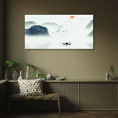 Tableau verre imprimé Une matinée tranquille au bord du lac