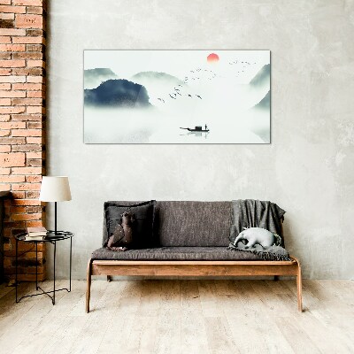 Tableau verre imprimé Une matinée tranquille au bord du lac