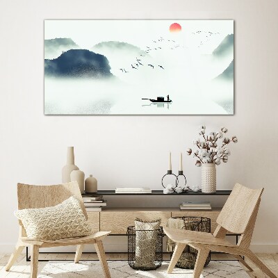 Tableau verre imprimé Une matinée tranquille au bord du lac