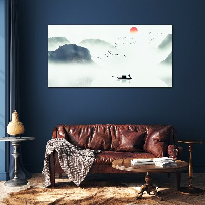 Tableau verre imprimé Une matinée tranquille au bord du lac