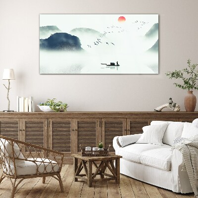 Tableau verre imprimé Une matinée tranquille au bord du lac