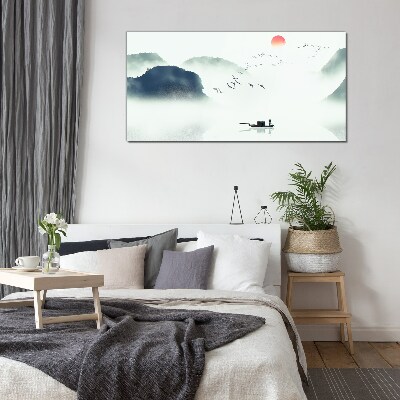 Tableau verre imprimé Une matinée tranquille au bord du lac