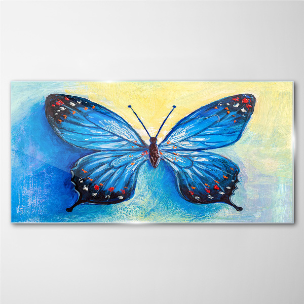 Tableau photo sur verre Papillon bleu sur fond abstrait