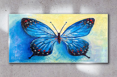 Tableau photo sur verre Papillon bleu sur fond abstrait