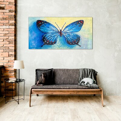 Tableau photo sur verre Papillon bleu sur fond abstrait