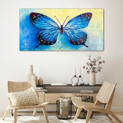 Tableau photo sur verre Papillon bleu sur fond abstrait