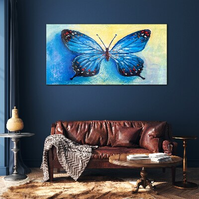 Tableau photo sur verre Papillon bleu sur fond abstrait